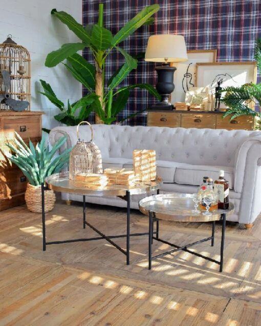 Tables basses artisanales en aluminium et fer Old Metal, lot de 2