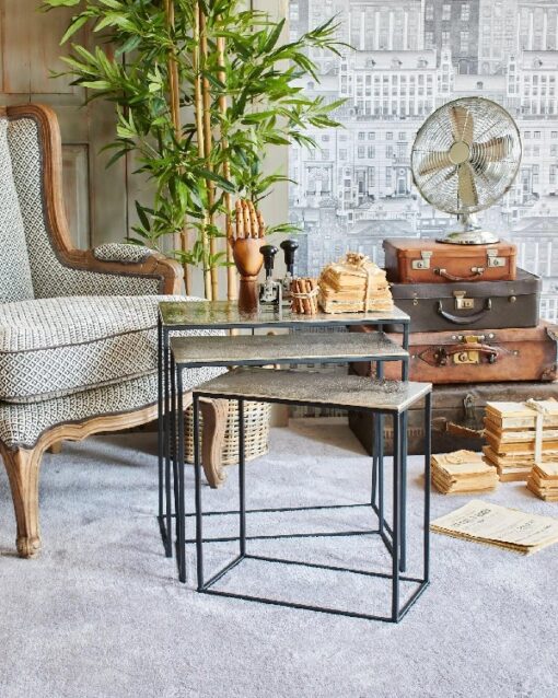 Tables basses modernes en aluminium et fer - Old Metal - lot de 3