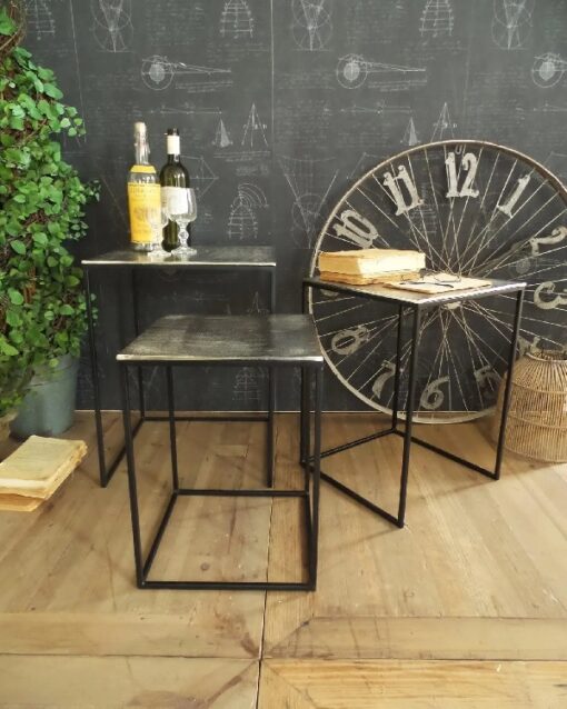 Tables basses modernes en aluminium et fer Old Metal - lot de 3 - Carré