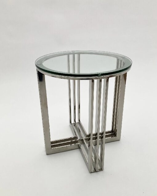 Table basse ronde moderne en acier et verre - 45cm – Image 2