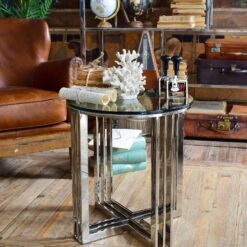 Table basse ronde moderne en acier et verre - 45cm