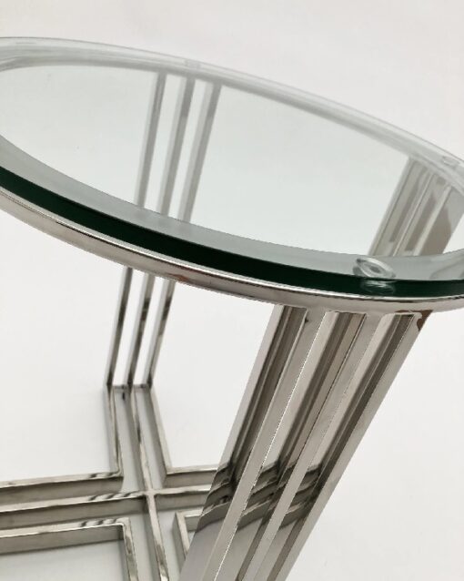 Table basse ronde moderne en acier et verre - 45cm – Image 3