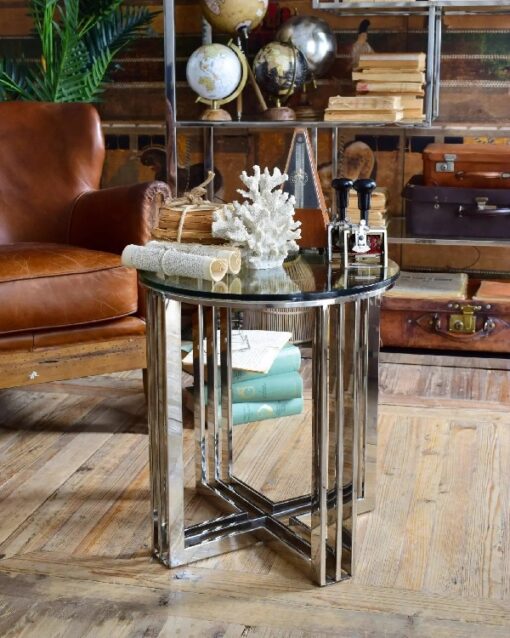 Table basse ronde moderne en acier et verre - 45cm