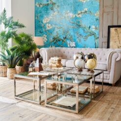 Tables basses artisanales en aluminium et verre, lot de 4