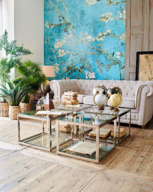 Tables basses artisanales en aluminium et verre, lot de 4